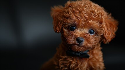 Cute toy poodle dog in elegant business attire, adorable character portrait for commercial use