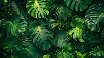 Tropical leaves with bold green patterns, lush and vibrant