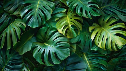 Tropical leaves with bold green patterns, lush and vibrant