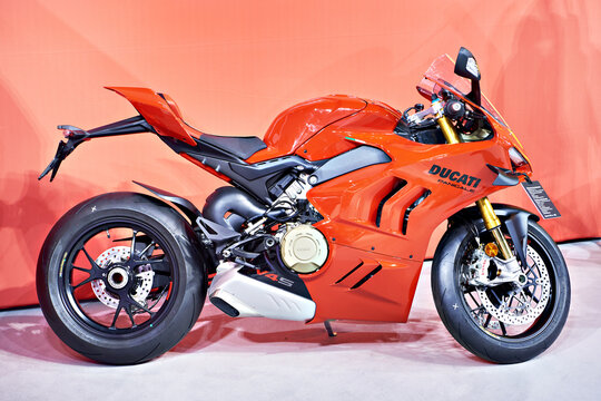Sofia, Bulgaria, April 23, 2024; Motorcycle Ducati Panigale V4 on exhibition