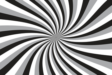 Spiral background with rays, Black gray white swirling abstract background.