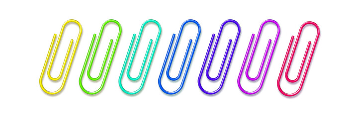 Paper clips clamp. Colour cartoon office paperclip. Paper clip icon attached attach document or file. Vector