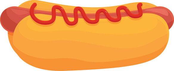 Simple illustration of a hot dog in a bun with ketchup drizzled on top