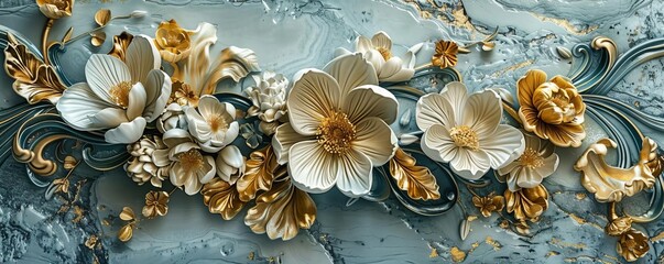 Stucco molding with crocuses, early spring style, purple and yellow, digital art, fresh beginnings