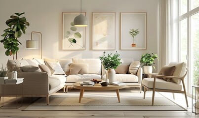Modern Scandinavian Living Room Interior Design With Large Windows and Natural Light