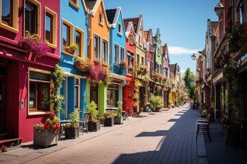 Obraz premium Colorful houses by the channel in Amsterdam., generative IA