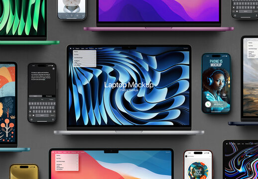 Laptop Mockup Phone 15 Pro Set