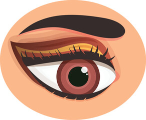 Fototapeta premium Illustration of a female eye with long eyelashes and red eye shadow looking sideways