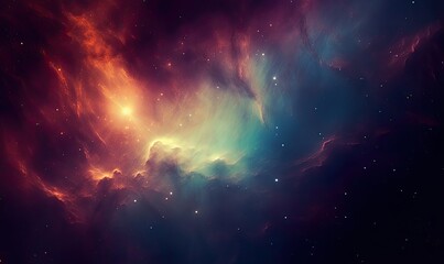 Fototapeta premium Cosmic Nebula with Vibrant Hues and Stars, Beautiful Galaxies and Stars in Outer Space