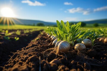Farm Carrots and potatoes grow on earth., generative IA