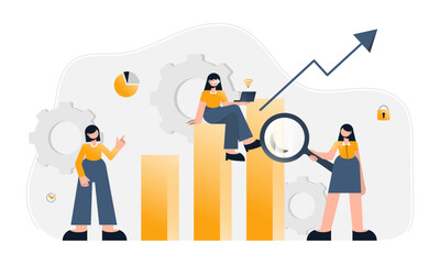 Flat illustration data analysis with the business team.