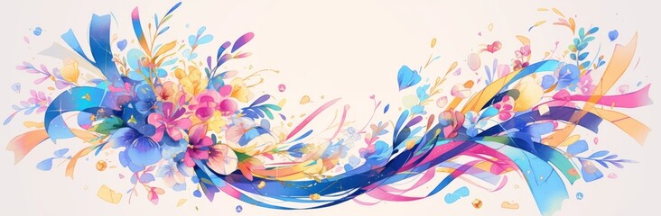 abstract colorful background with wavy lines and florals 