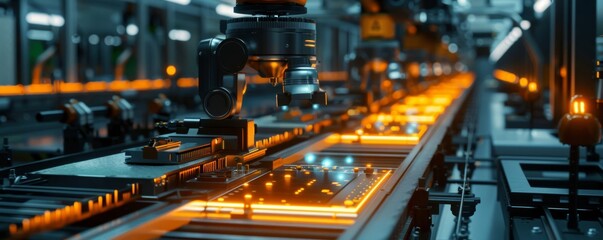 Fototapeta premium Assembly lines for electronics show the production, assembly, and testing of electronic products.