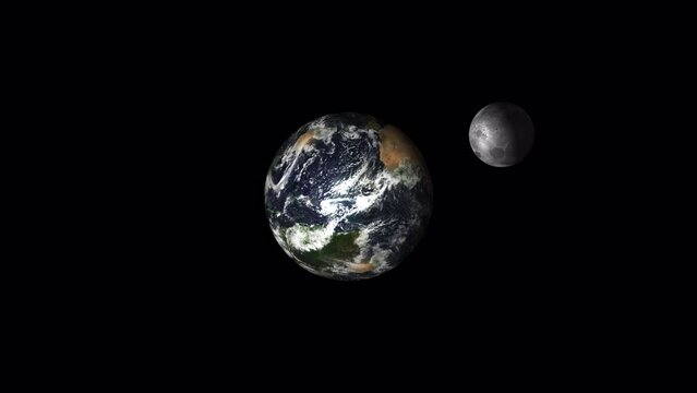 Animated moon phases rotation. Moon surface without clouds. Transparent 4K Alpha Channel. Seamless loop. Perfect for astronomy, space-themed presentations, science fiction films or projects.