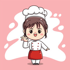 Cute chef girl kawaii character