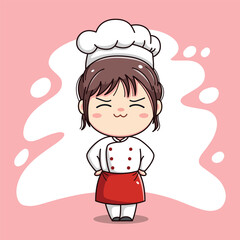 Cute chef girl kawaii character
