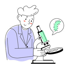 An editable doodle mini illustration of microbiological research 