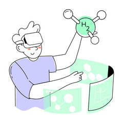 Modern hand drawn mini illustration of vr science 