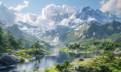 Fototapeta premium A serene mountain pass with winding roads. Realistic.