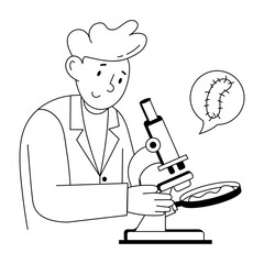 An editable doodle mini illustration of microbiological research 