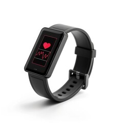 Fototapeta premium Modern Fitness Tracker with Heart Rate Monitor Displaying Data on White Background