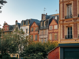 Architecture of Rouen Old Town. Old European architecture. Half-timbered houses in Normandy