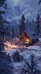 Naklejka premium A cozy winter cabin, realistic.