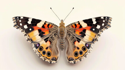 Fototapeta premium Highly detailed photorealistic butterfly with spread wings, isolated on a plain background to emphasize its vibrant patterns.