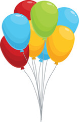 Naklejka premium Colorful balloons are floating in the air, tied together with a silver string