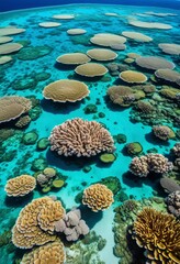 aerial view colorful coral reef underwater, ocean, floor, marine, life, world, vibrant, ecosystem, biodiversity, aquatic, environment, tropical, fish, sea,