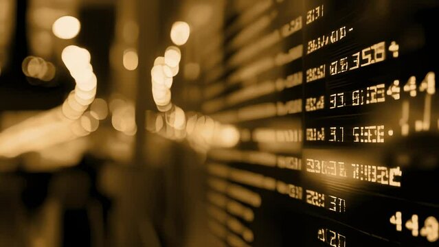 Stock Ticker in Blurred Background Shows Global Market Trends, Financial Data, and Business Insights. Business & Finance Concept.