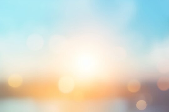 Natural background blurring warm colors and bright sun light. Bokeh or Christmas background Green Energy at sky sunny color orange light patterns plain abstract flare evening clouds blur.