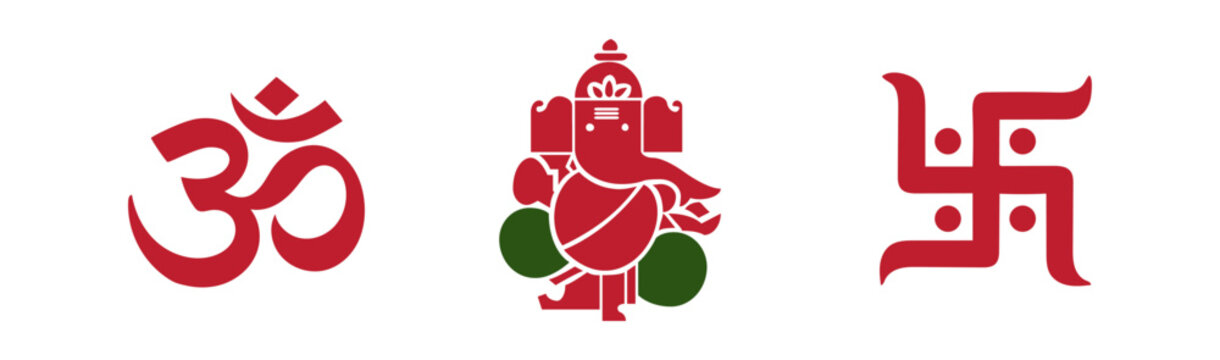 Indian god ganesha art with Om and Swastik symbols. Lord ganesha