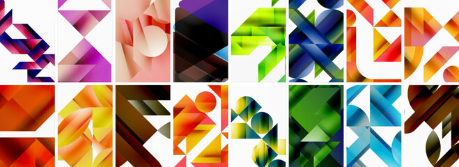 Triangles and circles abstract shapes templates set