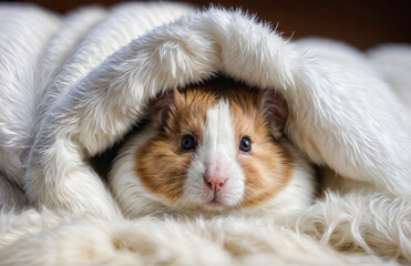 Little cute fluffy hamster. Comfort with pets.