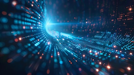 Obraz premium Dynamic Stream of Digital Binary Code Flowing Through a Virtual Tunnel, Representing Advanced Data Processing and Technology -Generative AI