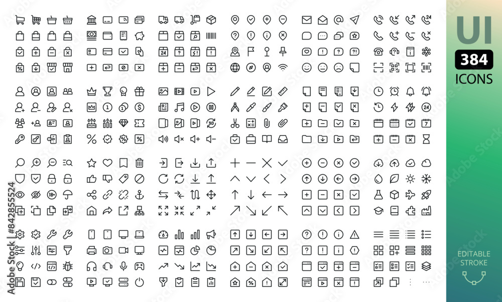 Poster ui icons kit for website, app and ecommerce project. minimal style line icons with editable stroke