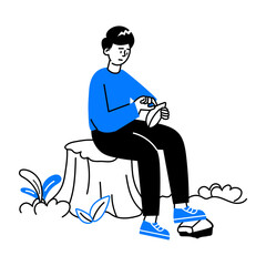 Download doodle mini illustration of lonely person 