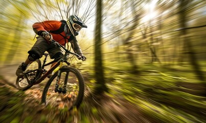 Naklejka premium Downhill mountain bike. Man cyclist riding bicycle