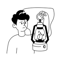 Person holding lantern, hand drawn mini illustration 