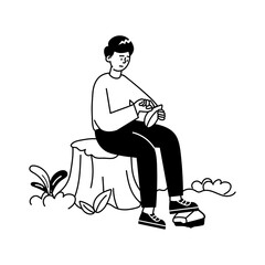 Download doodle mini illustration of lonely person 