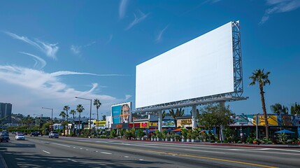 Large white signboard on a street corner outside a business mall, with retail stores in the background