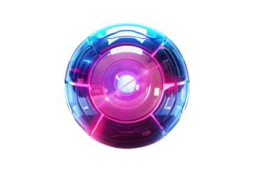 Futuristic glowing orb with vibrant neon colors, perfect for technology themes, digital interfaces, and sci-fi design projects.