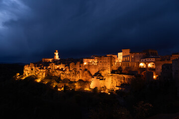 Pitigliano view of the old city at night
