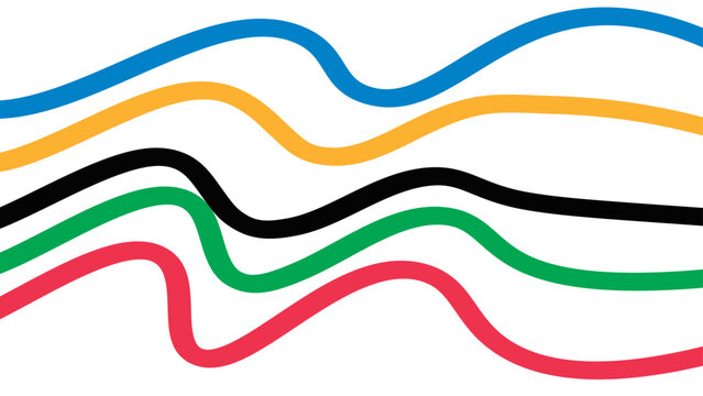 Abstract wavy stripes way of Olympic games colors isolated on transparent background. Olympic games banner. Olympic color ring, game line, modern. poster. Vector illustration