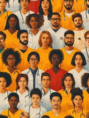 United in Care: Diverse Healthcare Workers Advocating for Equity and Fairness in Realistic Style