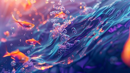 Fototapeta premium 3D Liquid Fish Swimming in Vibrant Underwater Environment