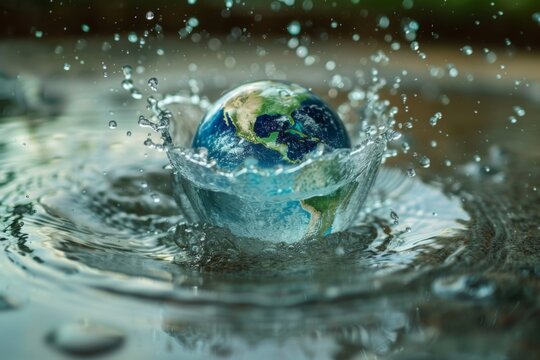 Saving water and world environmental protection concept. Eearth, globe, ecology, nature, planet concepts