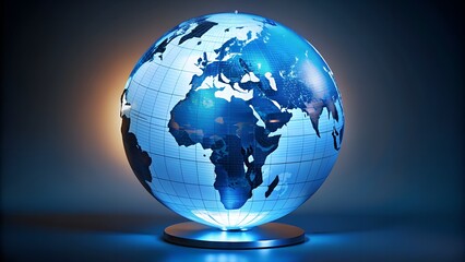 Fototapeta premium 3D Rendering Of A Glowing Blue Globe With A Shiny Surface Showing Continents And Illuminated City Lights.