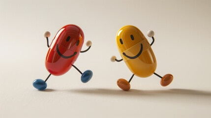 Fototapeta premium Pills and tablets with smiley faces drawn on them